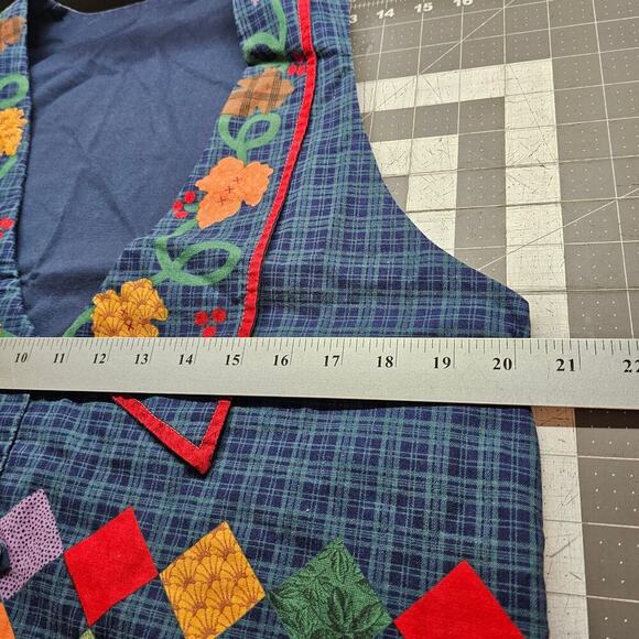 Vintage 90s Handmade Vest Women Large Blue Button Plaid Fall Preppy Granny Retro - Picture 6 of 7